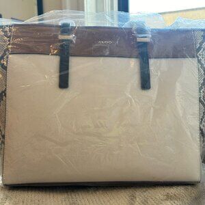 BRAND NEW Aldo Tote bag White and Brown with Snakeskin on the edges